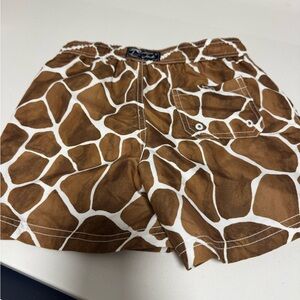 Janie and Jack Brown Giraffe Print Swim Trunks